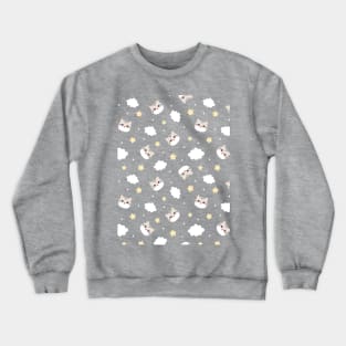 Pattern with white gray cat face, clouds and stars Crewneck Sweatshirt